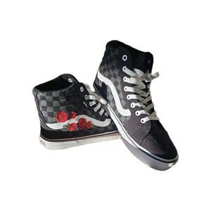 Vans Roses Hi-Top Athletic Sneakers Women's 7.5 Casual Shoes Black Red 751505